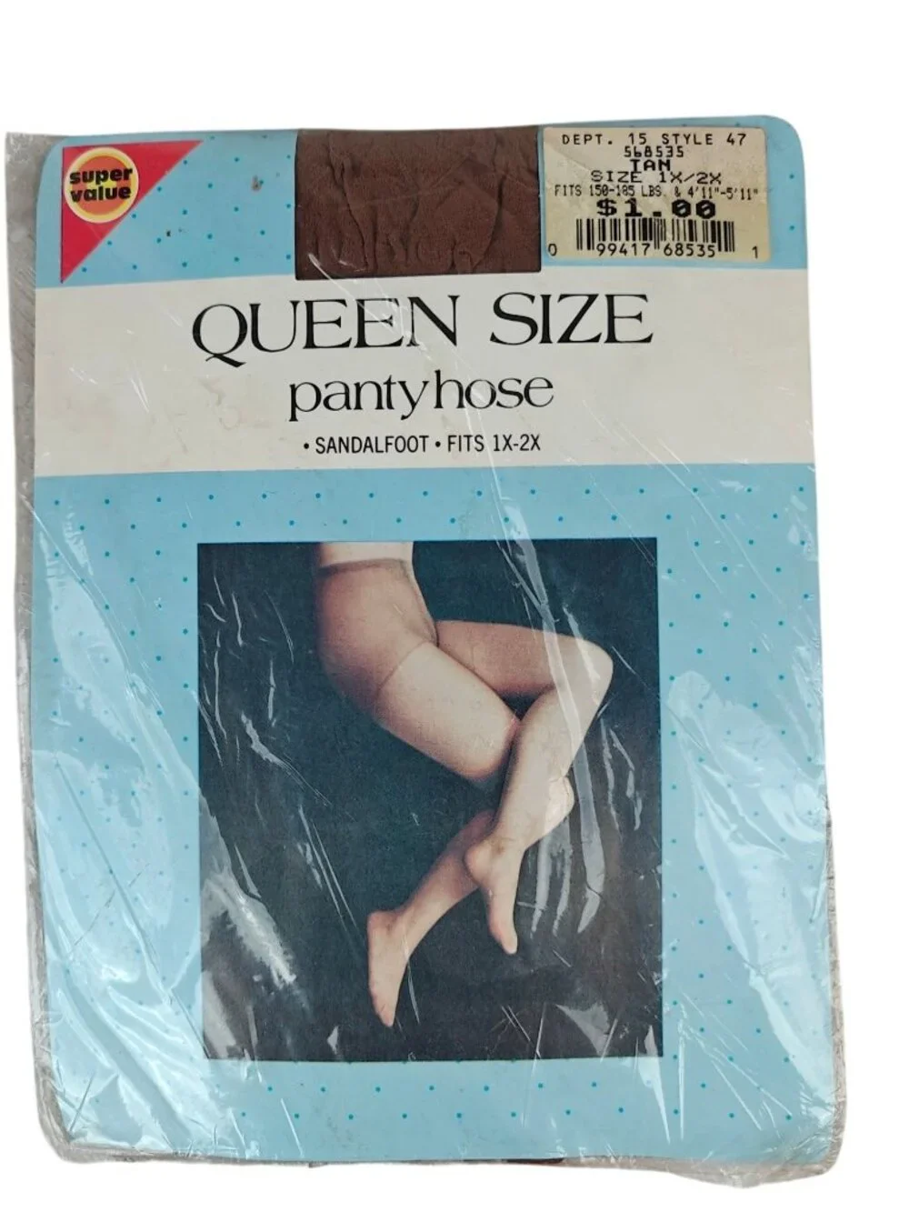 Vintage Queen Size Women’s Nylon Pantyhose Sandalfoot Tan 1X/2X Fits 4'11